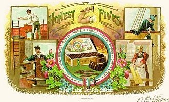 Honest Fives cigar box label